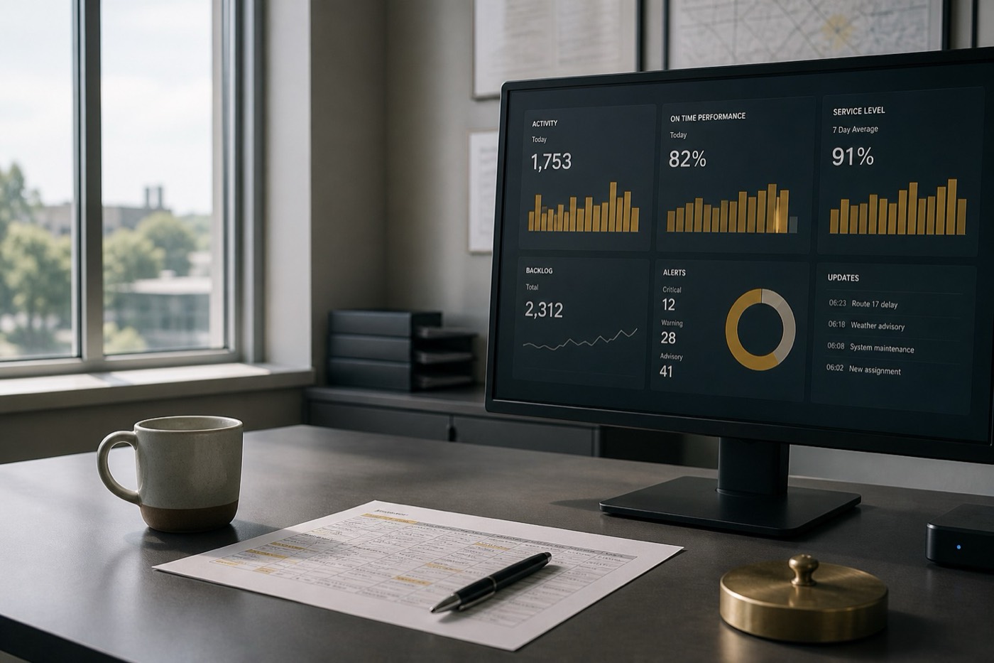 The Birchgold morning dashboard on a desk